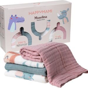 Pack 4 Muselinas - Turquesa, rosa 2 happy animals