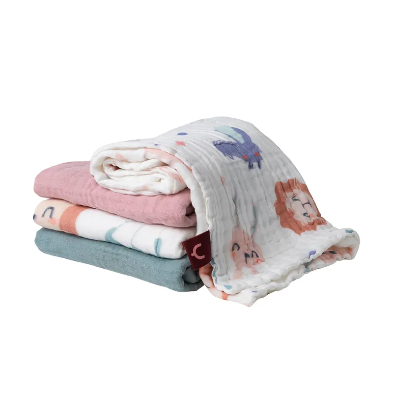 Pack 4 Muselinas - Turquesa, rosa 2 happy animals - Imagen 4