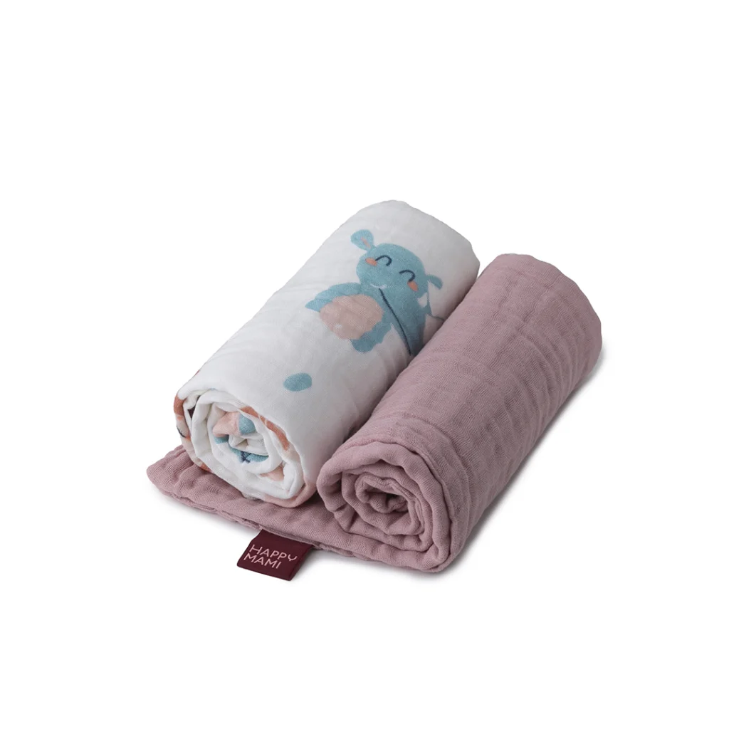 Pack 4 Muselinas - Turquesa, rosa 2 happy animals - Imagen 2