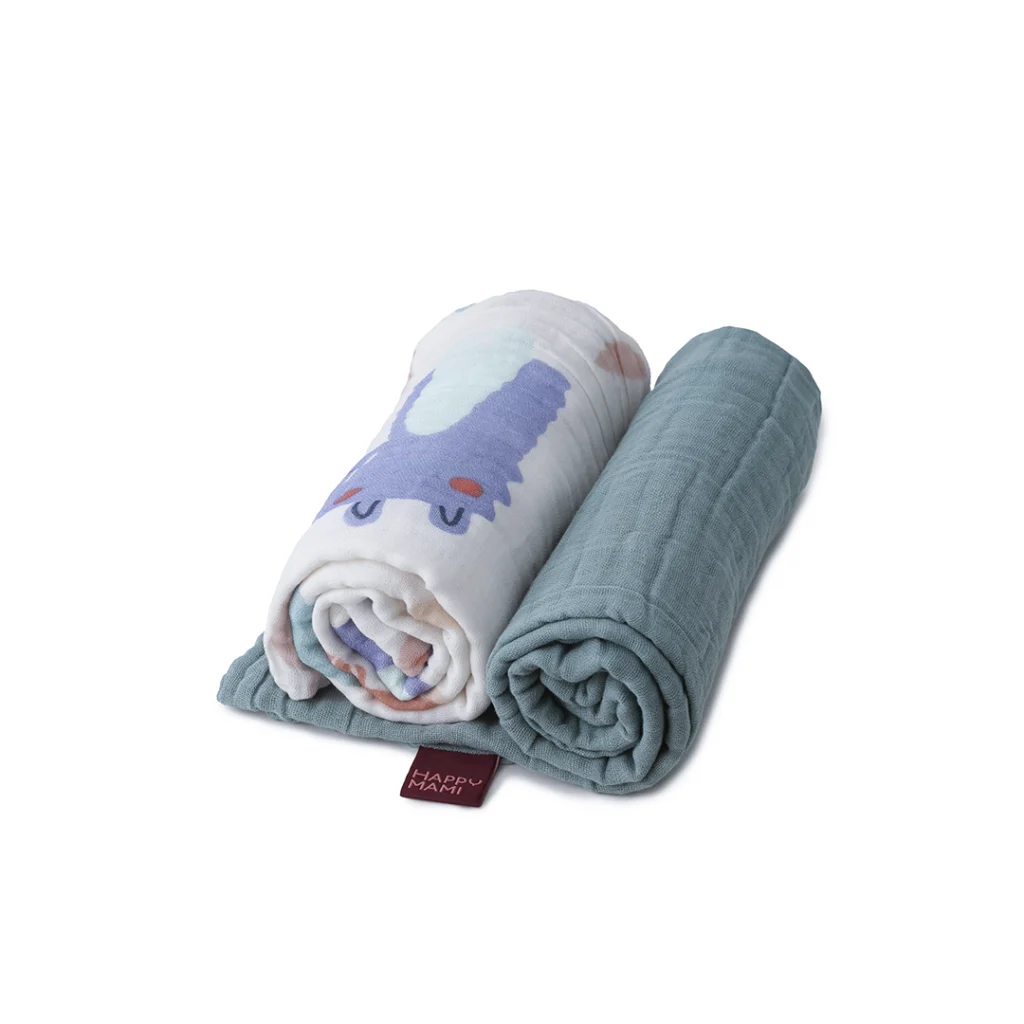Pack 4 Muselinas - Turquesa, rosa 2 happy animals - Imagen 3